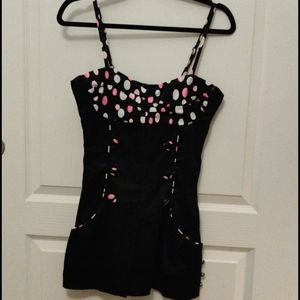 Voodoo vixen black romper w/ pink/white polkadots
